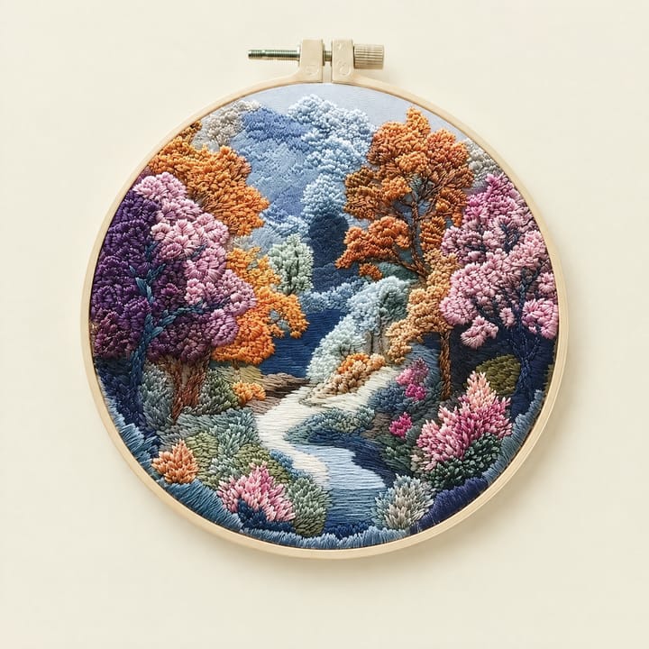 Blossom river landscape embroidery in a 6 in hoop
