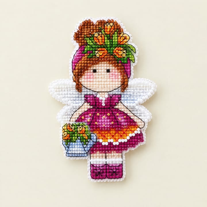 Angel Fridge Magnet Cross Stitch Kit, Purple flower angel