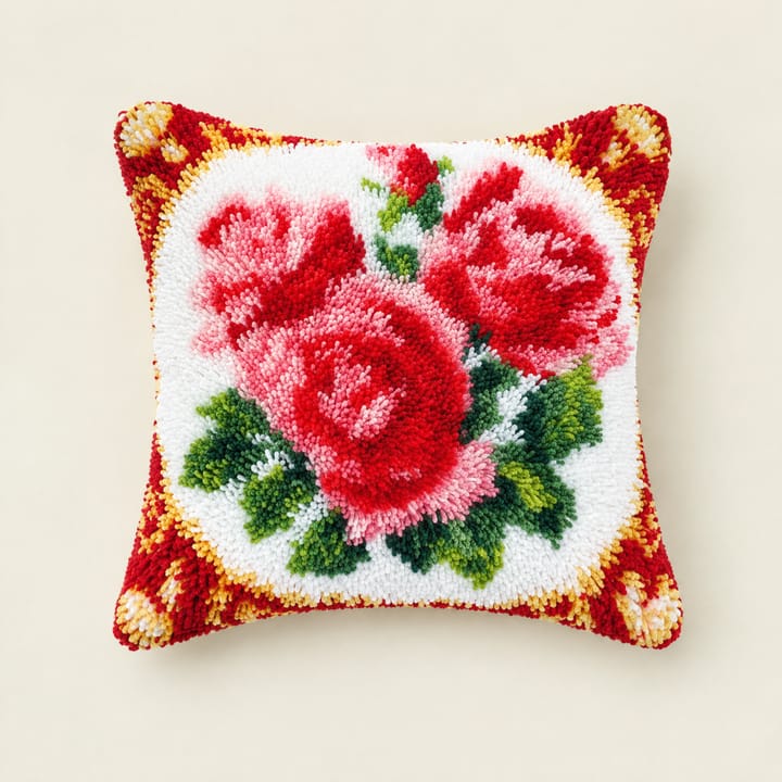 Rose bouquet latch hook pillow, 17 x 17 in