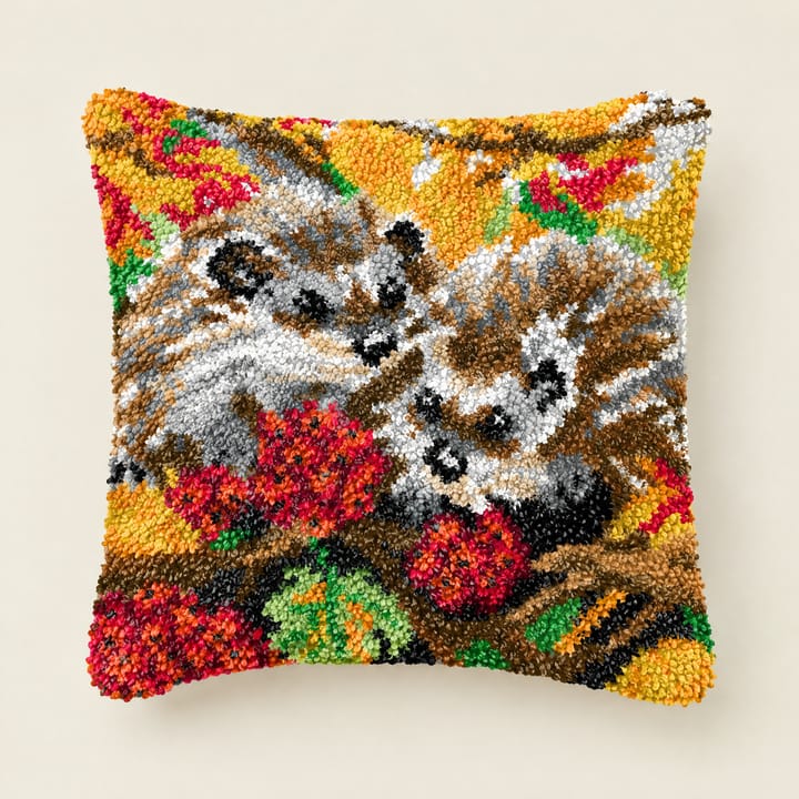 Latch Hook Pillow Kit, Two raccoons