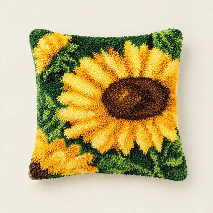 Sunflower latch hook pillow, 17 x 17 in