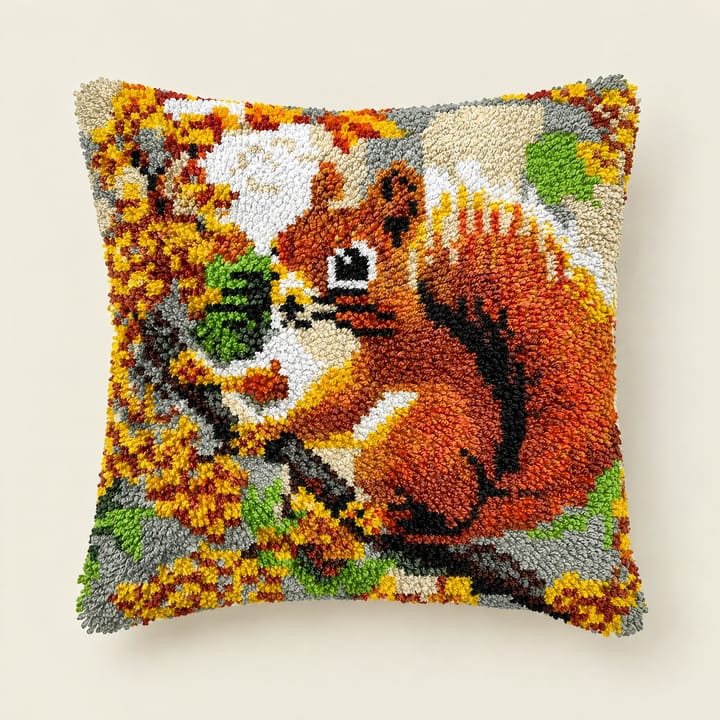Latch Hook Pillow Kit, Red squirrel