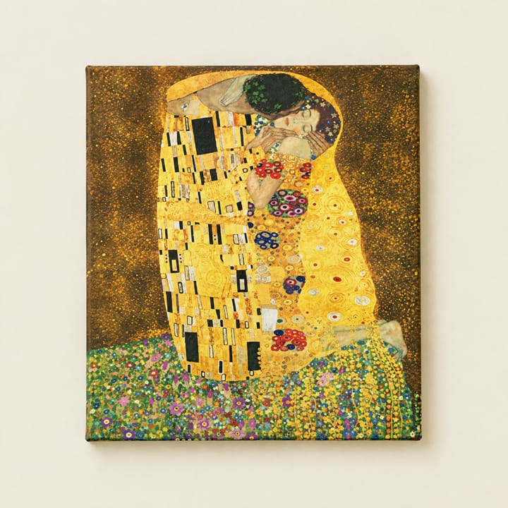 The Kiss design after Klimt, in gold and pattern