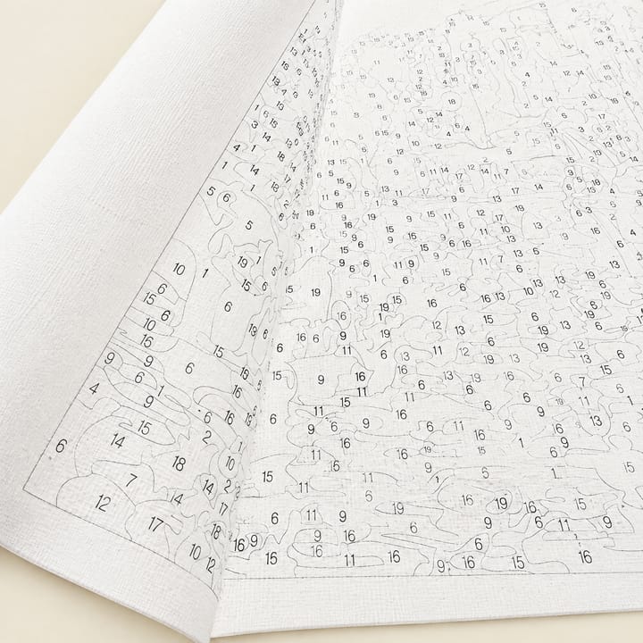 Close-up of the numbered outline printed on the canvas