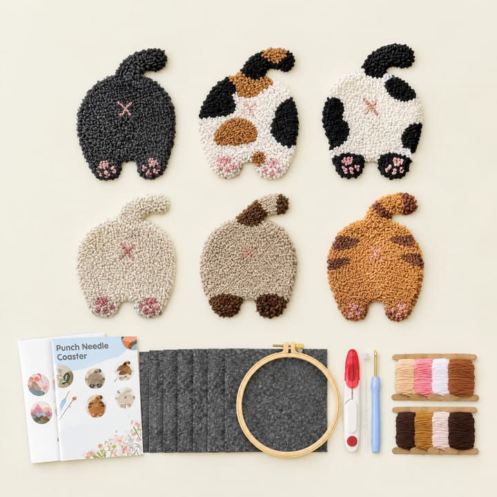 Cat backs punch needle coasters with the kit