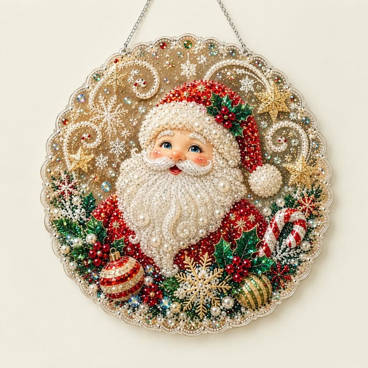 Christmas Pearl Diamond Art Ornament Kit, Santa with swirls
