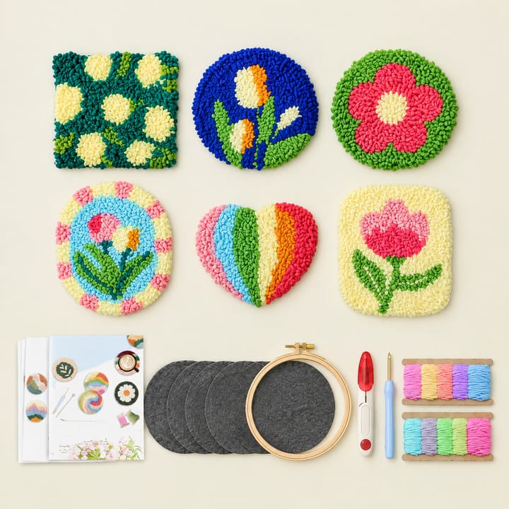 Tulip garden punch needle coasters with the kit