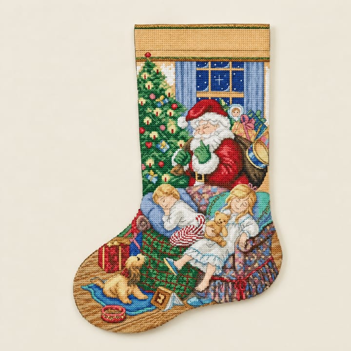 Christmas Stocking Cross Stitch Kit, Santa and sleeping children