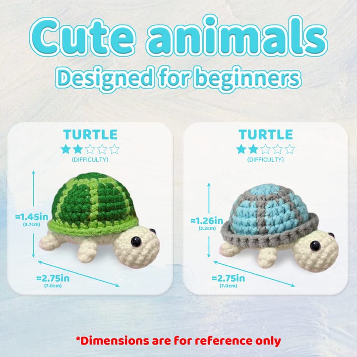 Turtle sizes, about 2.75 in (7 cm) long