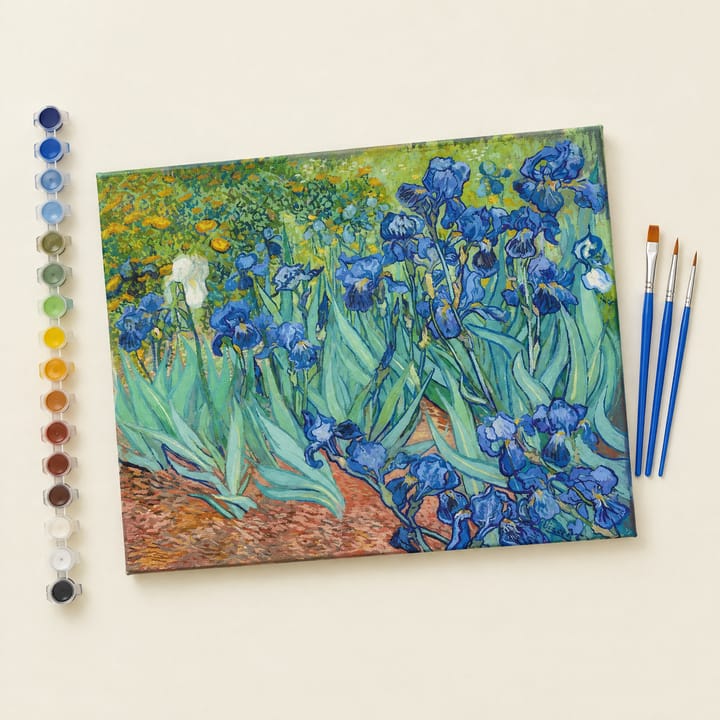Irises design: blue irises in a garden