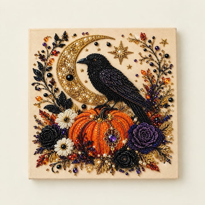 Haunted Harvest Diamond Art Kit, Raven on pumpkin