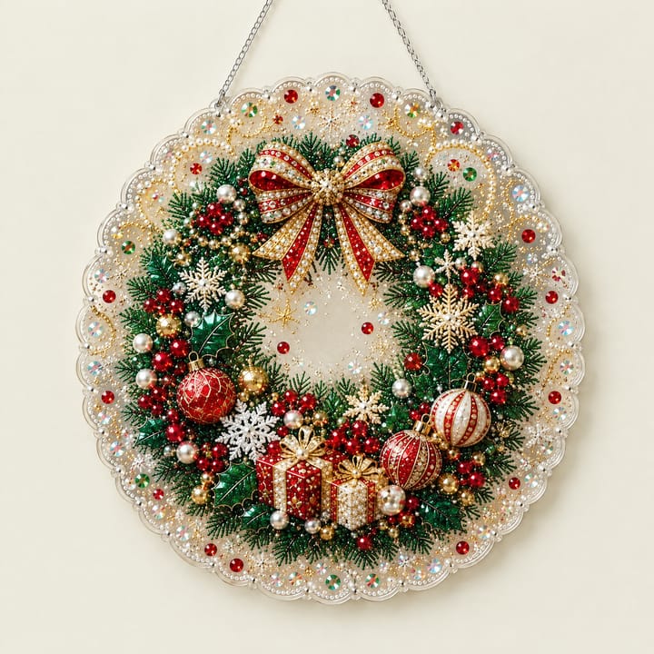 Christmas Pearl Diamond Art Ornament Kit, Christmas wreath with bow