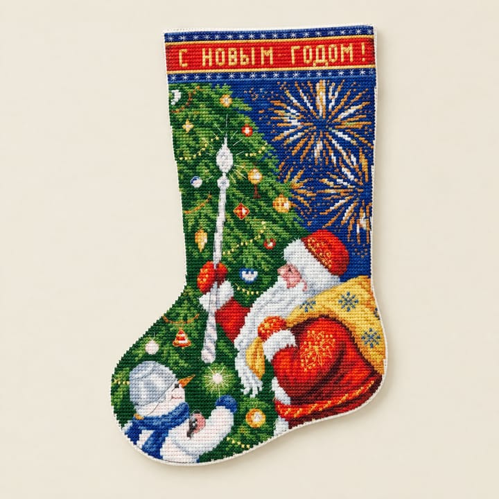 Christmas Stocking Cross Stitch Kit, Snowman with cardinal