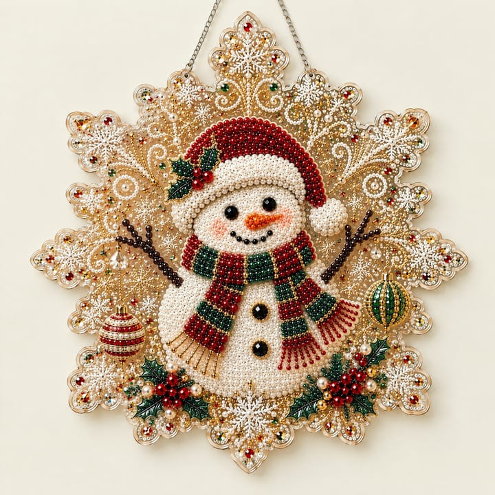 Christmas Pearl Diamond Art Hanging Kit, Snowman with red hat