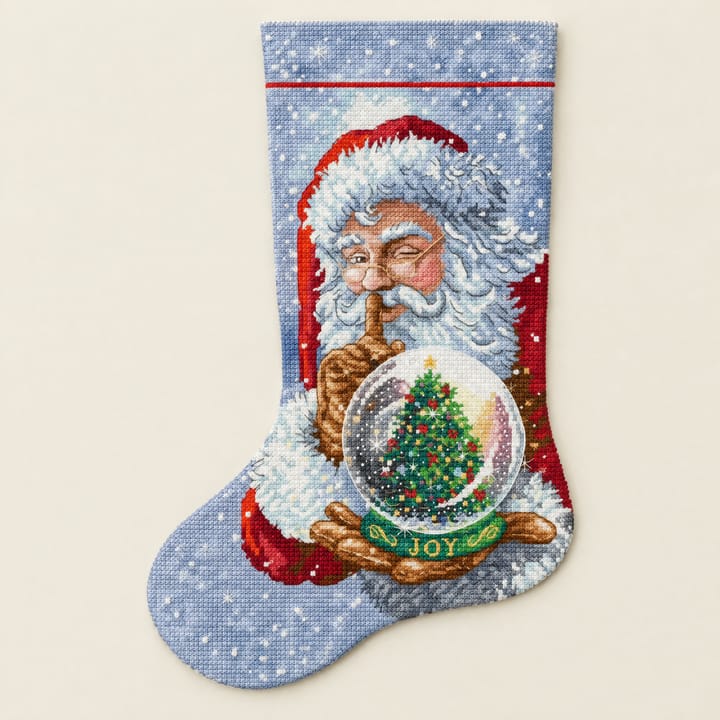 Christmas Stocking Cross Stitch Kit, Santa with snow globe