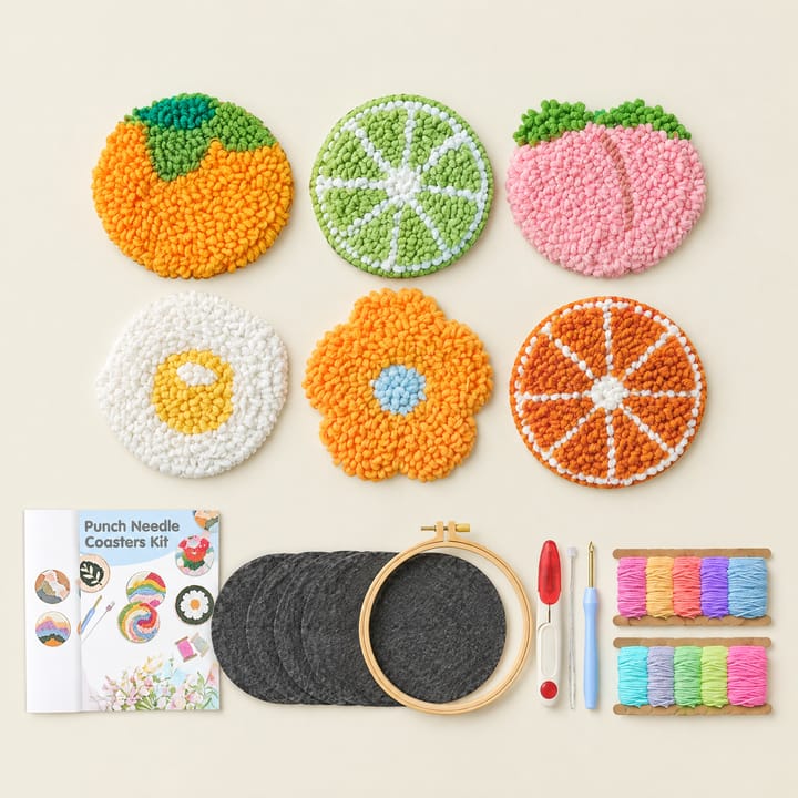 Fruit slices punch needle coasters with the kit