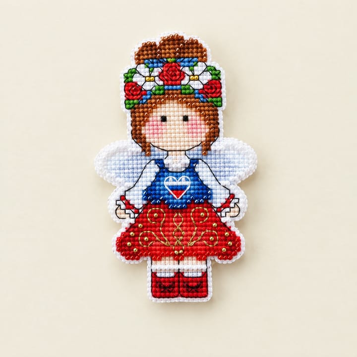 Angel Fridge Magnet Cross Stitch Kit, Red folk dress angel