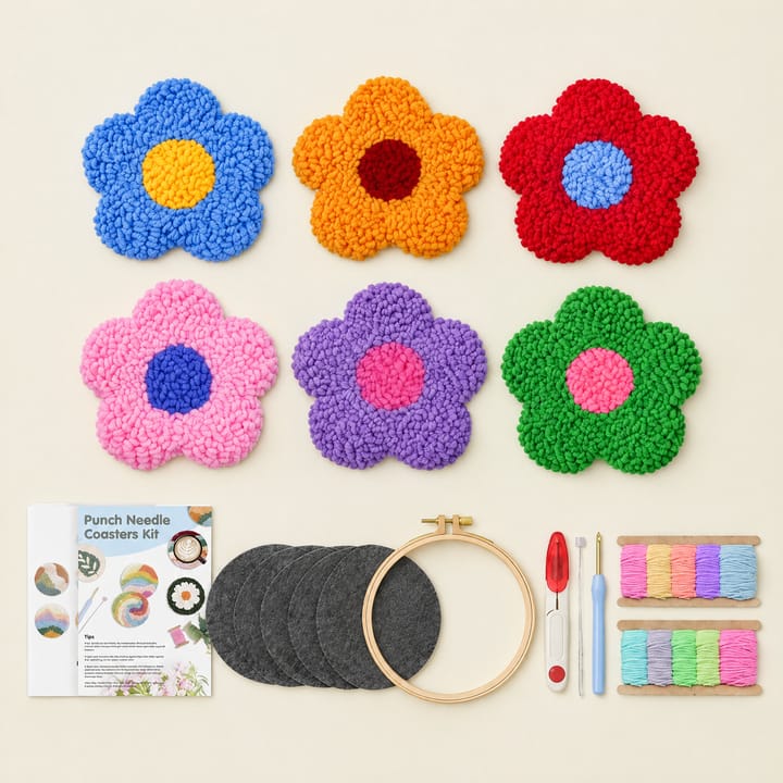 Bold blooms punch needle coasters with the kit