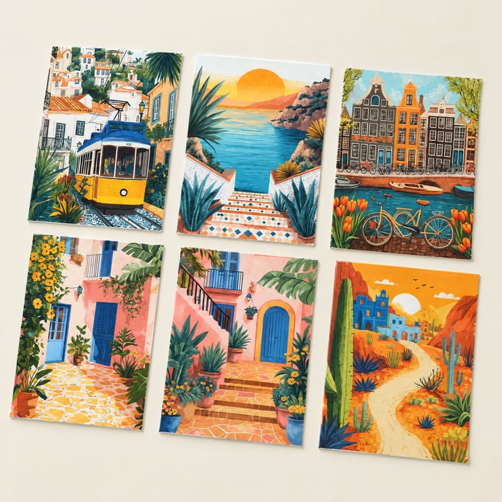 Travel poster paint by number designs side by side