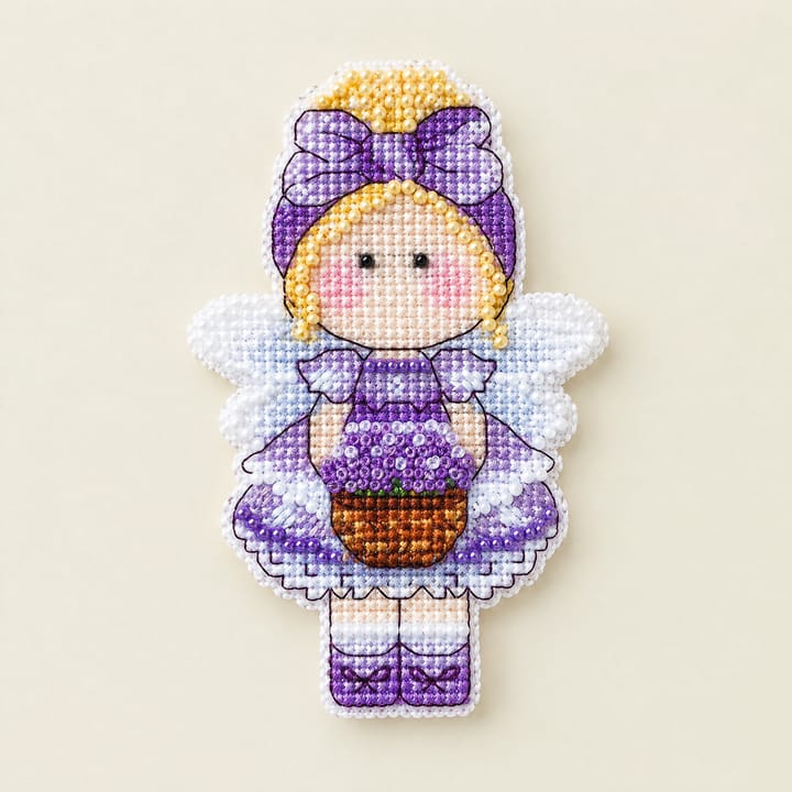 Angel Fridge Magnet Cross Stitch Kit, Purple bow angel