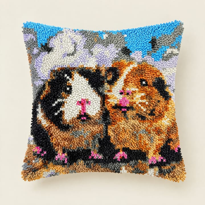 Latch Hook Pillow Kit, Two guinea pigs in grass