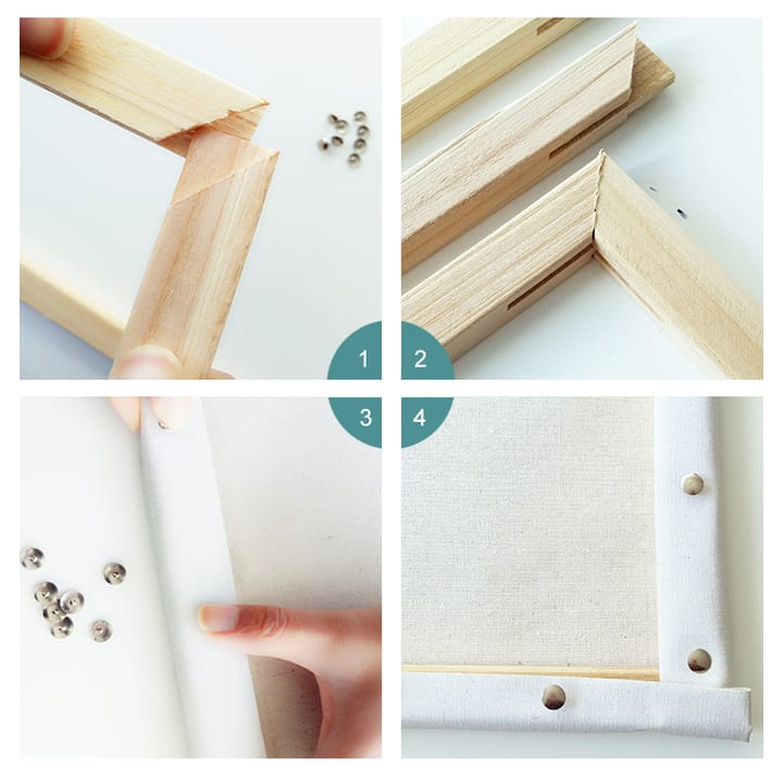 The wooden stretcher bars slotting together, with the canvas fixed at the back