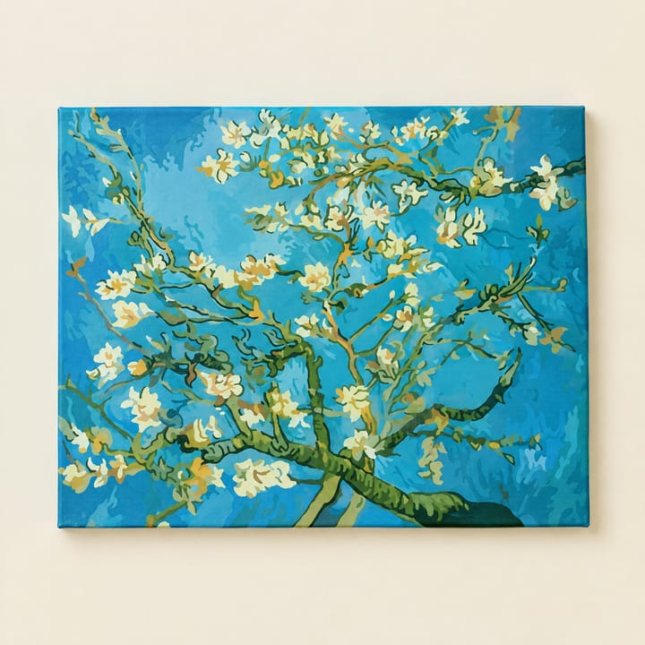 Almond Blossom design: white blossom on blue