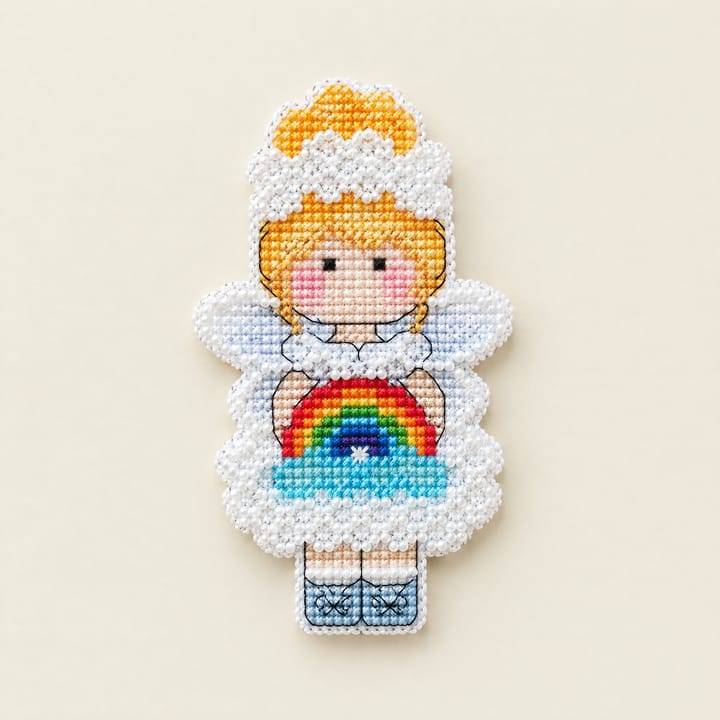 Angel Fridge Magnet Cross Stitch Kit, Rainbow angel
