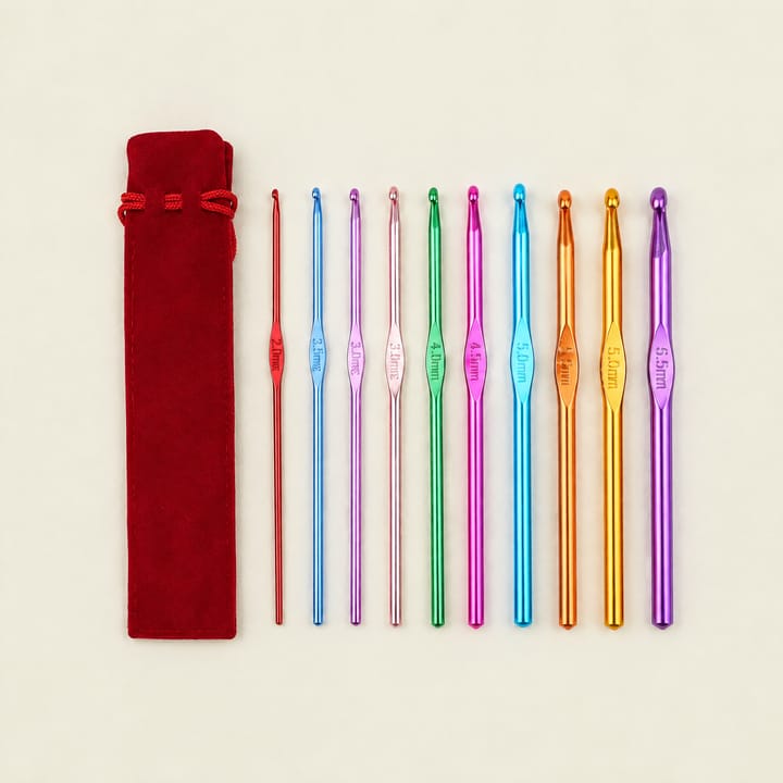 Colorful Aluminum Crochet Hook Set, Multicolor with red pouch