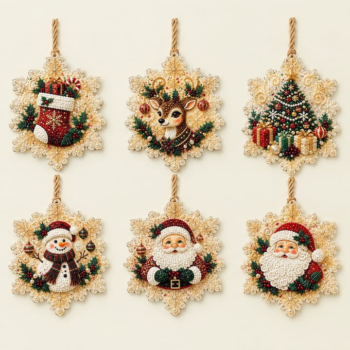 Christmas Ornament Diamond Art Kit, Stocking, reindeer, tree, snowman, Santa, wreath