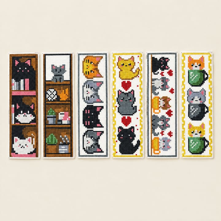 Stamped Needlepoint Bookmark Kit, Cats