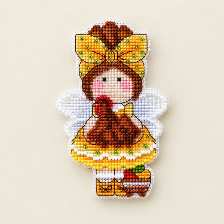 Angel Fridge Magnet Cross Stitch Kit, Yellow bow angel