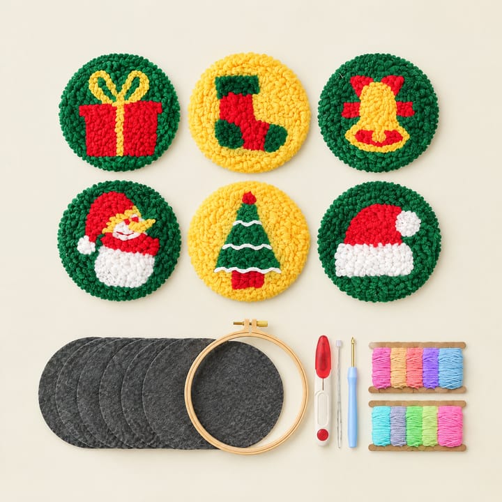 Christmas rounds punch needle coasters with the kit