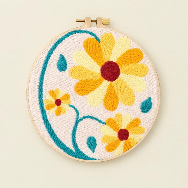 Floral Punch Needle Kit, Yellow daisies on pink