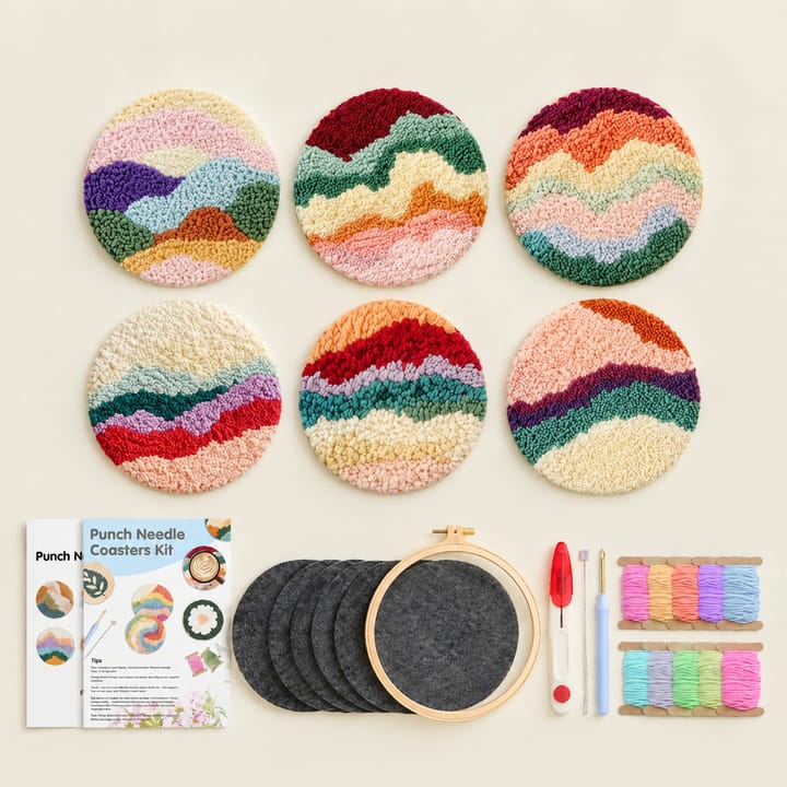 Bright waves punch needle coasters with the kit
