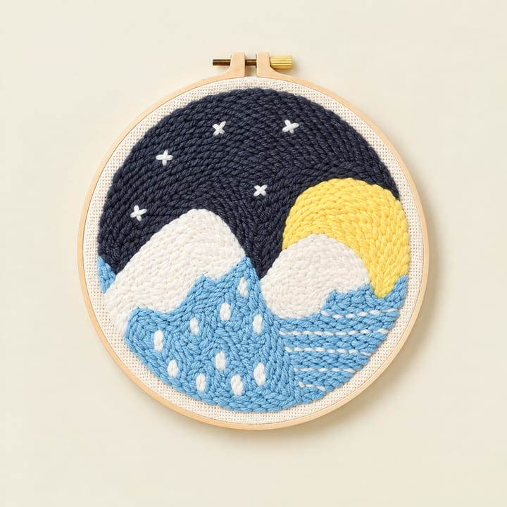 Scenic Punch Needle Kit, Moon over mountains