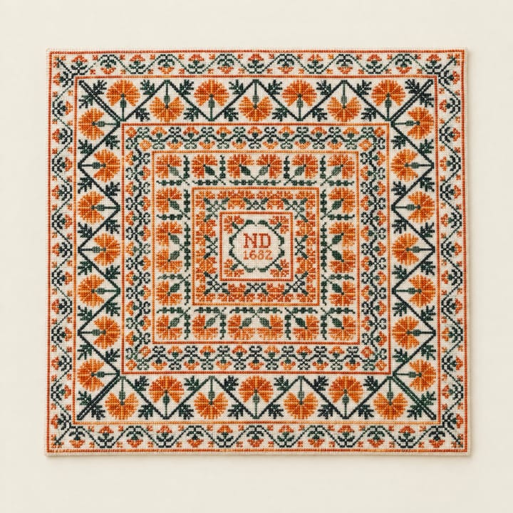 Wildflower Square Cross Stitch Kit, Orange and blue floral square