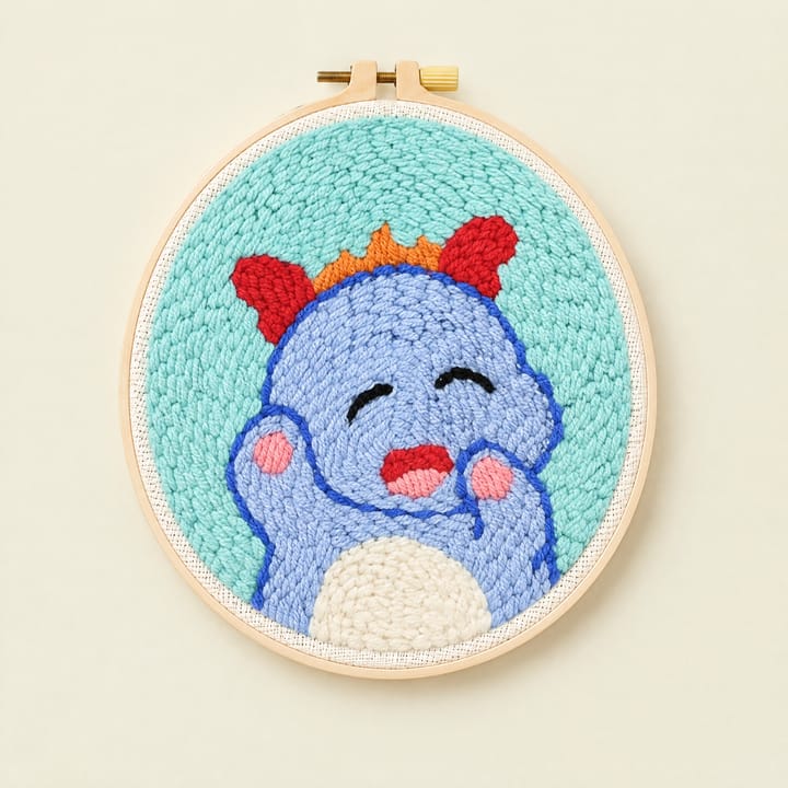 Cute Animal Punch Needle Kit, Blue monster