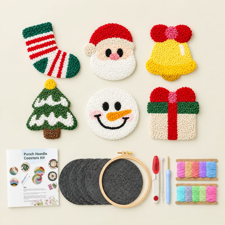 Christmas cutouts punch needle coasters with the kit