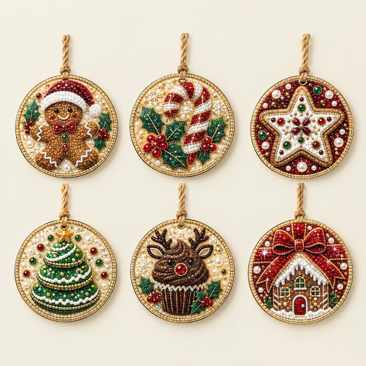 Christmas Ornament Diamond Art Kit, Stocking, Santa, snowman, reindeer, tree, wreath