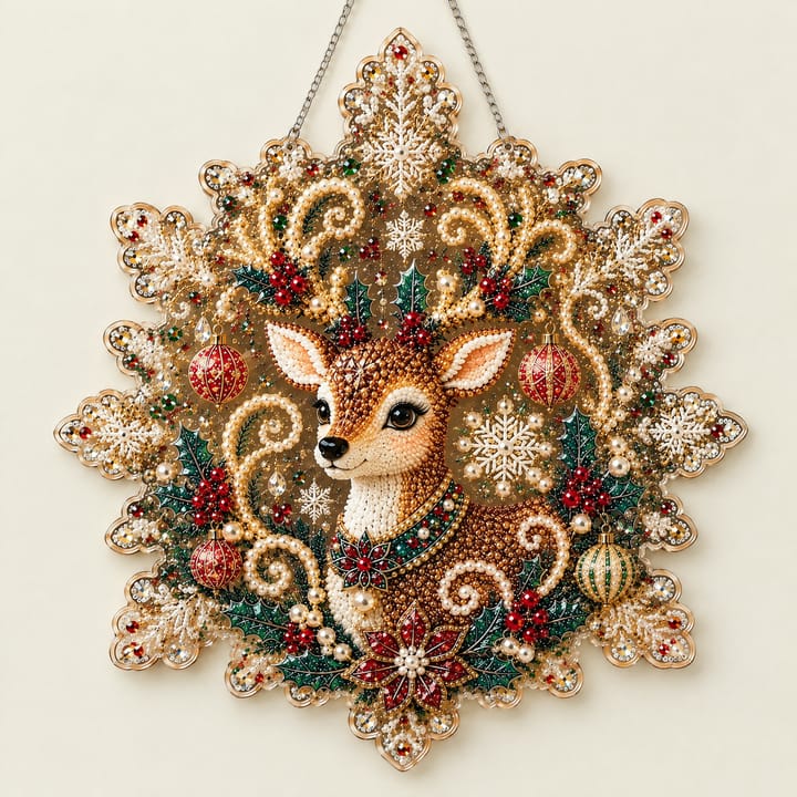 Christmas Pearl Diamond Art Hanging Kit, Reindeer with ornaments