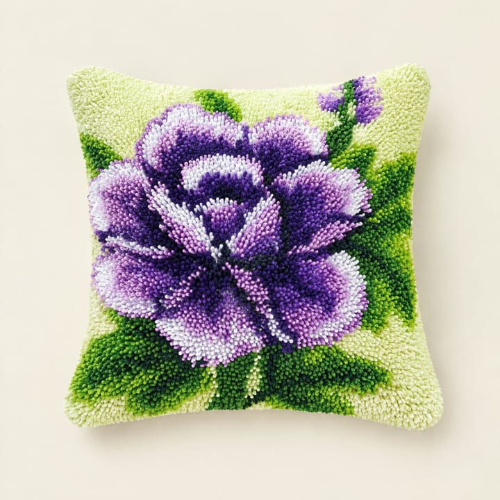 Purple rose latch hook pillow, 17 x 17 in