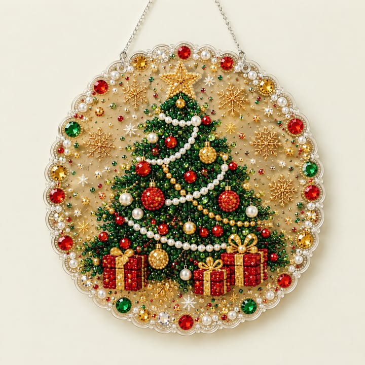 Christmas Pearl Diamond Art Ornament Kit, Christmas tree with pearl garland