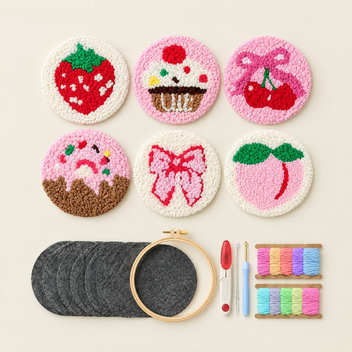 Sweet treats punch needle coasters with the kit