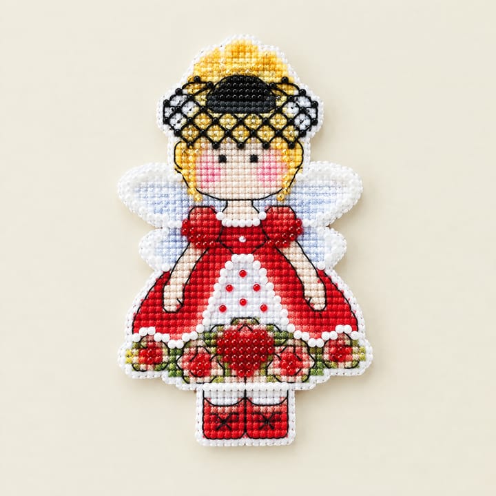Angel Fridge Magnet Cross Stitch Kit, Red dress angel