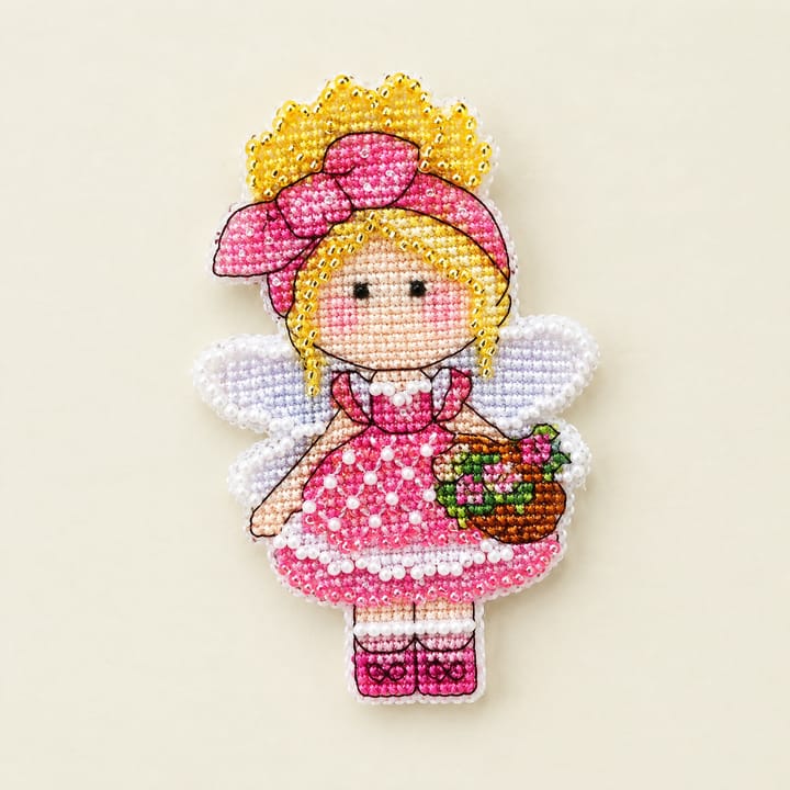 Angel Fridge Magnet Cross Stitch Kit, Pink bow angel