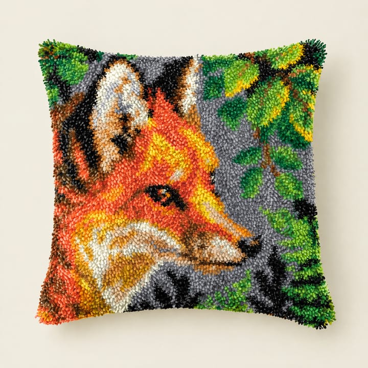 Fox latch hook pillow, 17 x 17 in