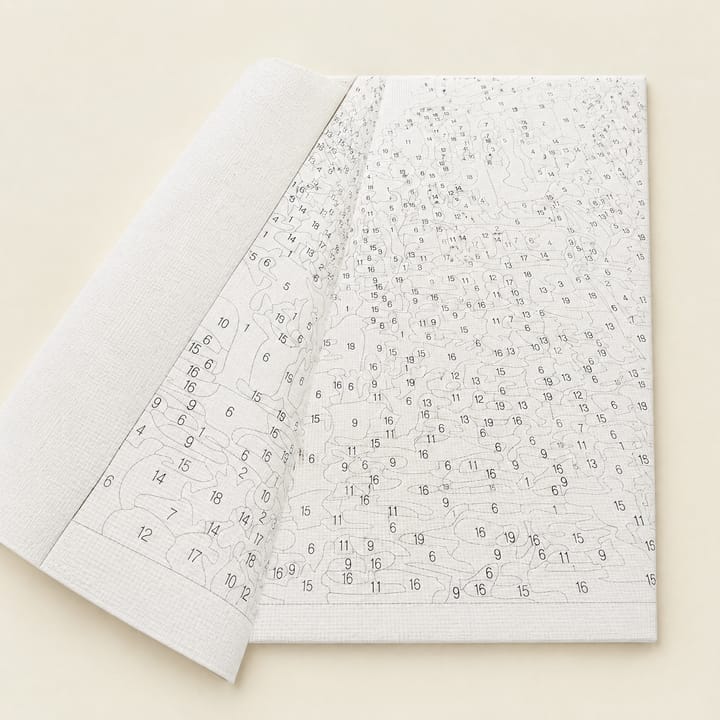 Close-up of the numbered outline printed on the canvas