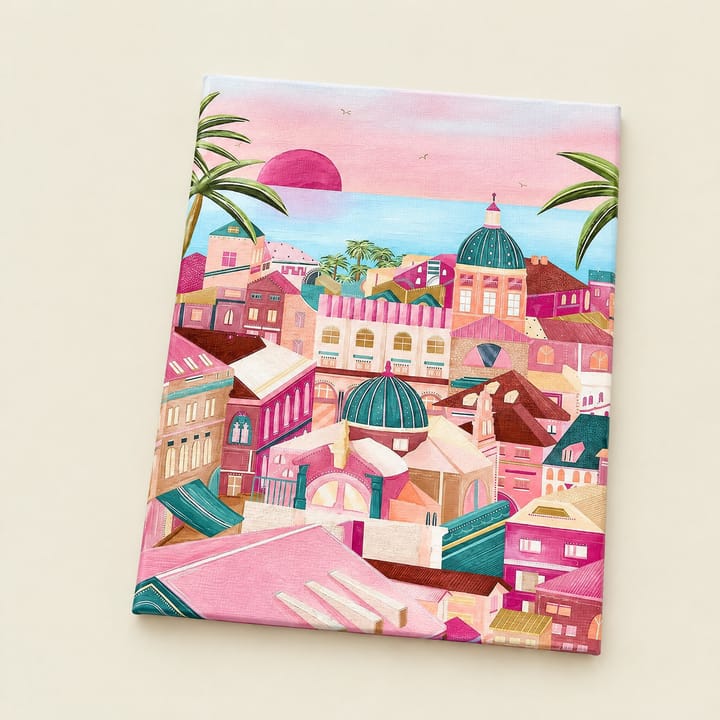 Pink domes design: a rosy city of domes under a magenta sun