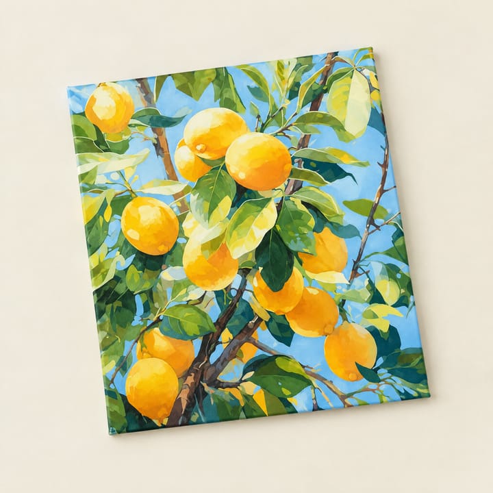 Lemon branch design: ripe lemons among glossy leaves